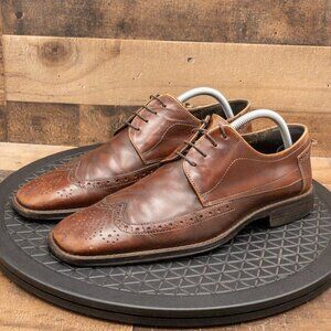 JOHNSTON & MURPHY MENS DRESS SHOES BROWN LEATHER WINGTIPS SQUARE TOE SIZE 9M